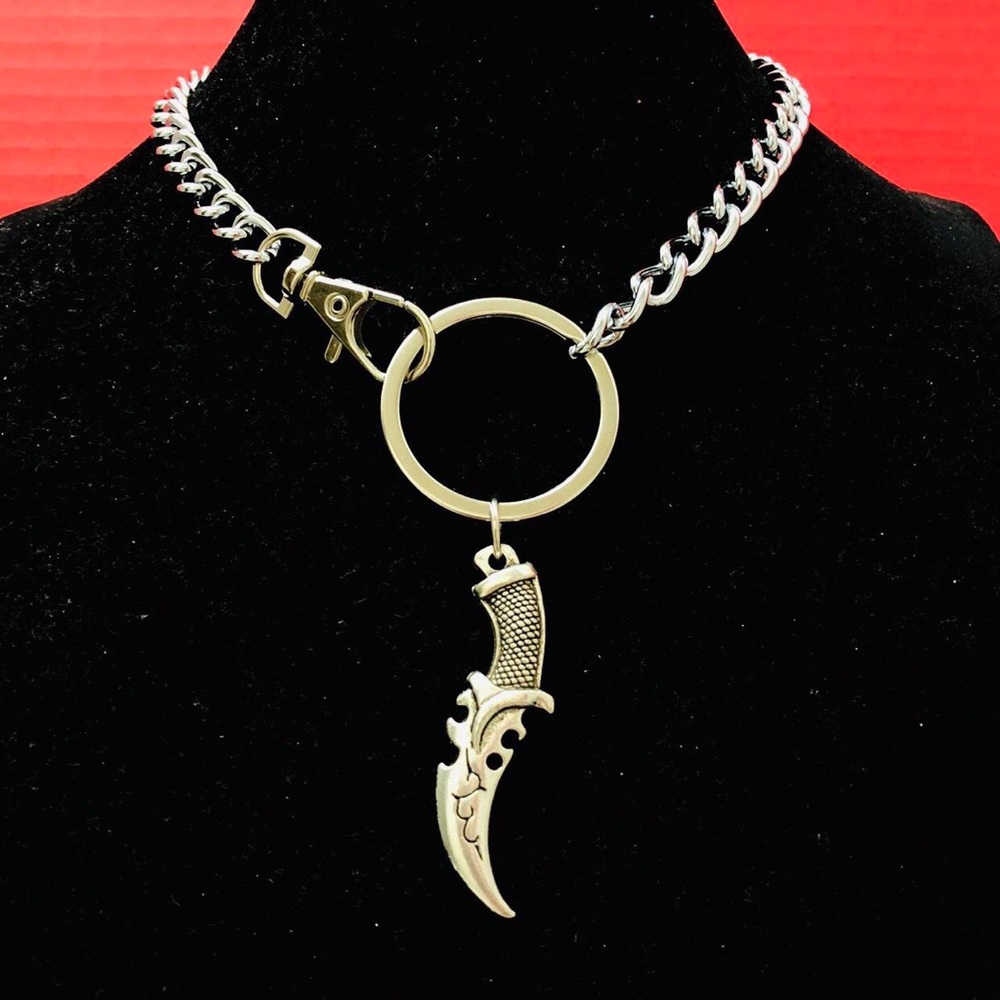 Assassin Combat Blade Knife Necklace Cuban Curb Belt Wallet Jeans Pant Chain